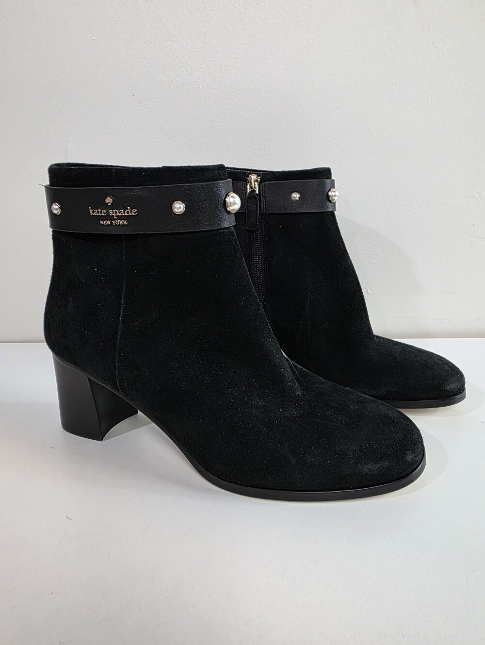 kate spade Morgan Pearl Black Suede Ankle Booties